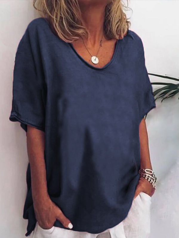 Color V-neck Short-sleeved T-shirt