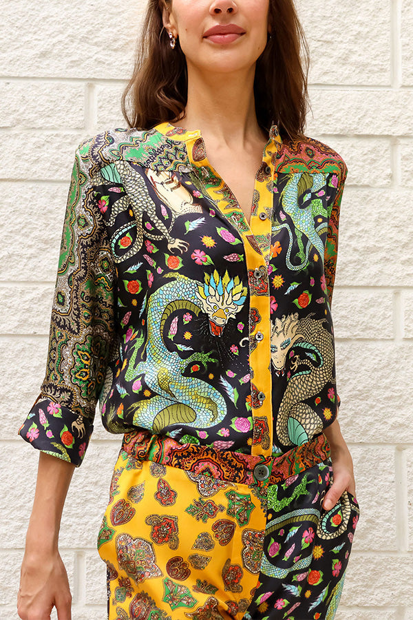 Dragon of My Eye Paisley Printed Patchwork Blouse