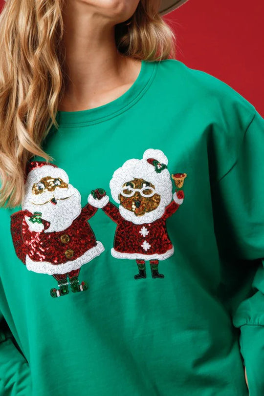 Christmas Santa Sequined Loose Long Sleeve Sweatshirt