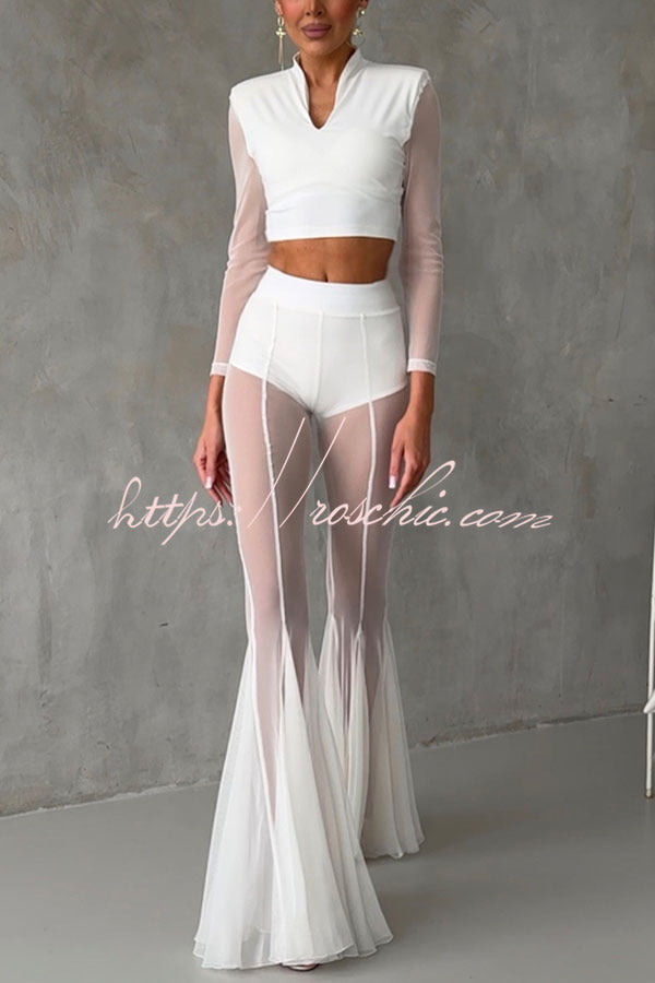 Deep Mesh High Rise Elastic Waist Fishtail Stretch Pants