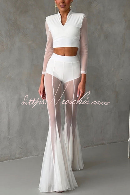 Deep Mesh High Rise Elastic Waist Fishtail Stretch Pants