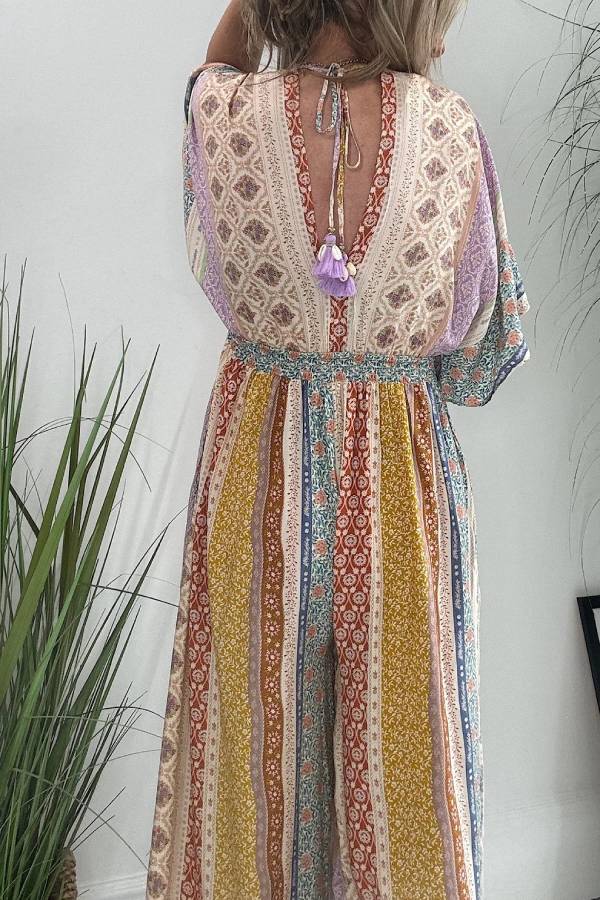 Last Queen Retro Flare Sleeve Pocketed Loose Wide Leg Jumpsuit