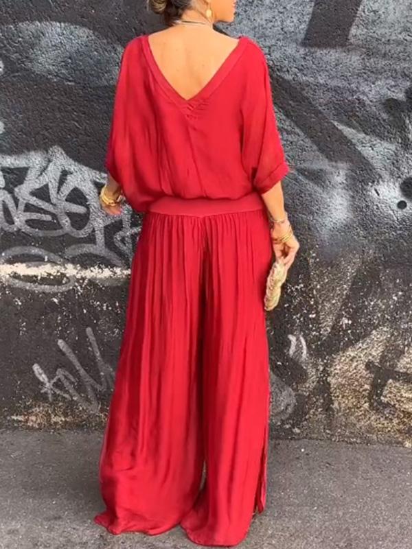 Esmeralda – Chiffon Wide-leg Pants Two-piece Set