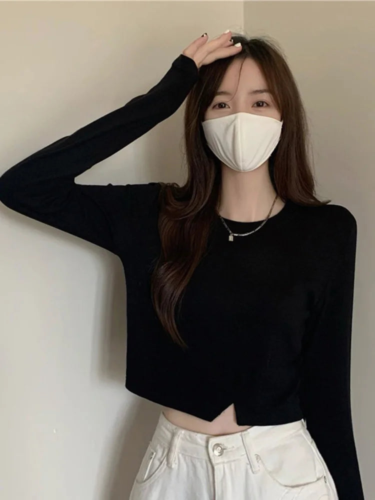 New Spring Y2k T-shirt Woman Long Sleeve Tee Shirt Femme Basic Crop Top Clothes Tshirt