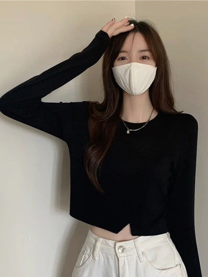 New Spring Y2k T-shirt Woman Long Sleeve Tee Shirt Femme Basic Crop Top Clothes Tshirt