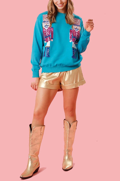 Christmas Guards Sequined Round Neck Loose Sweatshirt