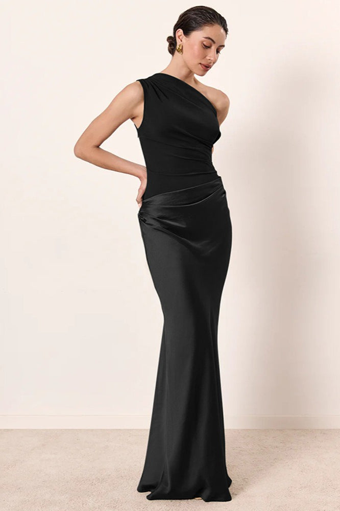 One-shoulder Sleeveless Tailored Maxi Dress