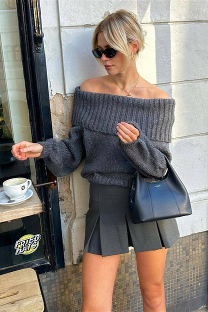 Off-shoulder Fitted Long Sleeve Sweater