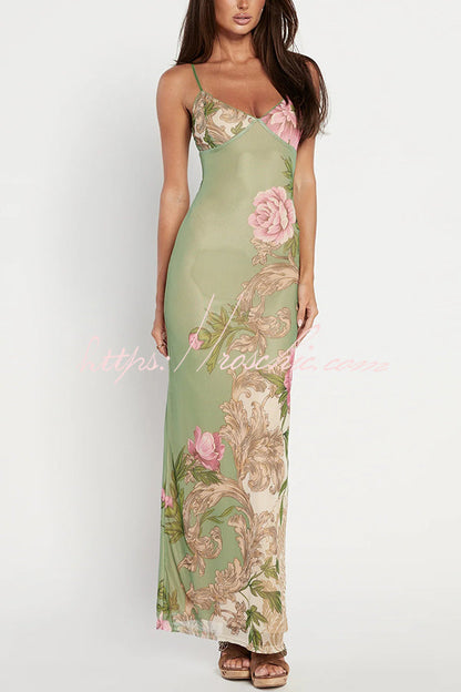Reveling in the Unknown Print Slip Stretch Maxi Dress