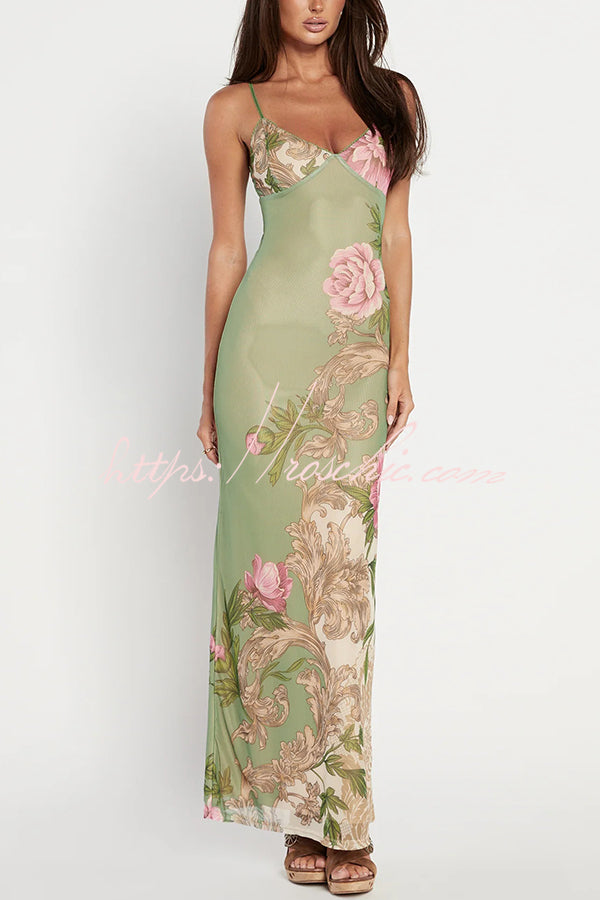 Reveling in the Unknown Print Slip Stretch Maxi Dress