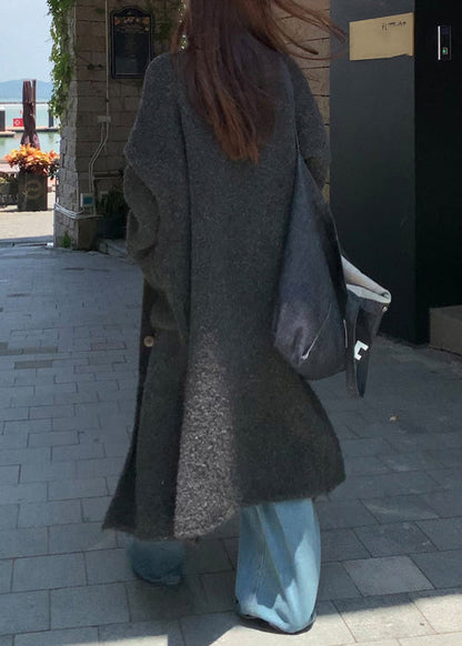 Italian Dark Grey Notched Pockets Woolen Coats Fall Ry011