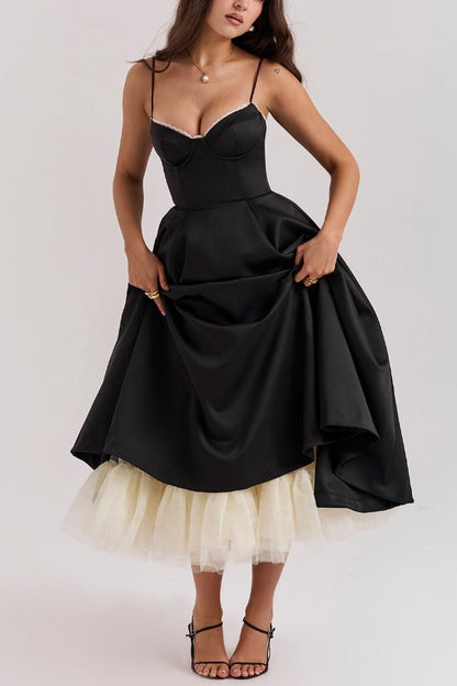 Suspender V-neck Sleeveless Tutu Maxi Dress