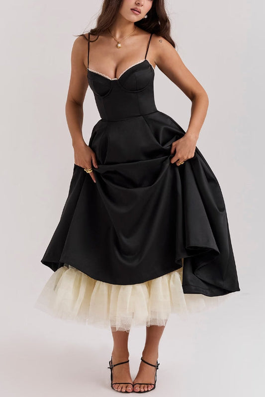 Suspender V-neck Sleeveless Tutu Maxi Dress