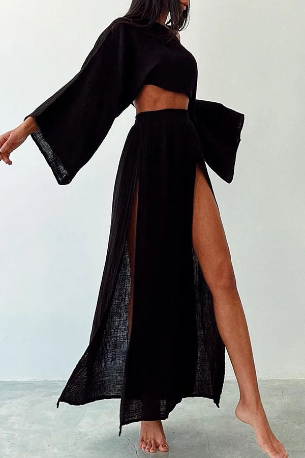 Slit Cotton and Linen Two-piece Set