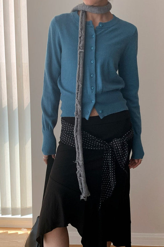 Slim-fit Round-neck Knit Cardigan