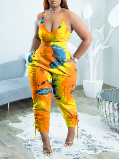 Cami Tie Dye Side Tie Pants Set Ar5059