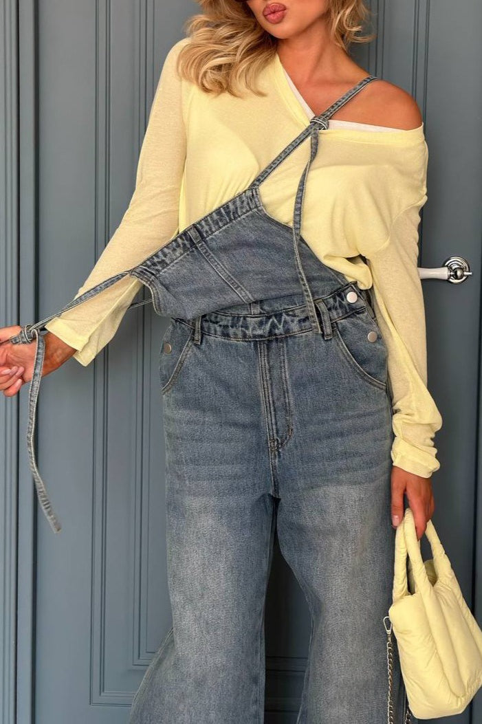 Washed Wide-leg Overall Jeans