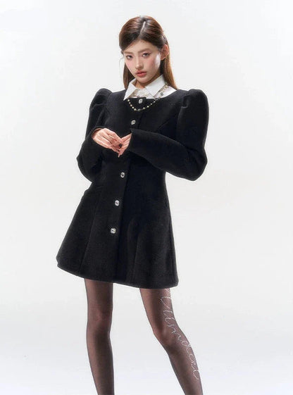 Puff Sleeve Black Mini Dress