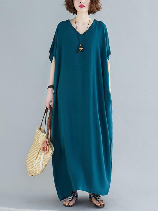 9 Colors Loose Color V-neck Maxi Dress