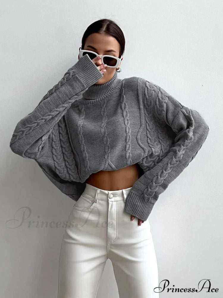 Cable Knit Graceful Turtleneck Oversized Sweater