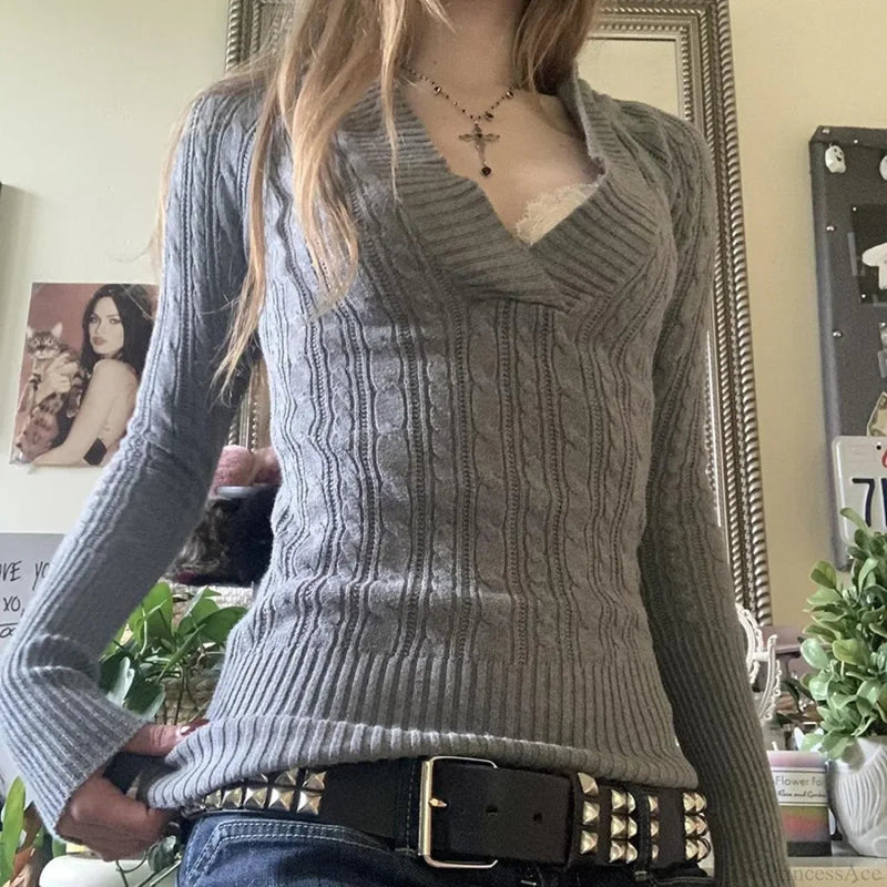 Cable Knitted Slim Fit Hooded Sweater Long Sleeve V Neck