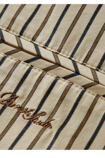 Color Block Stripe Collar Cotton Blouse