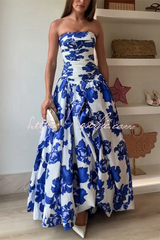 Perfect Moment Off Shoulder Ruched Bodice Drape Bubble Hem Maxi Dress