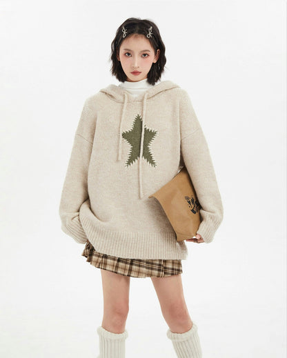 Oversized Star Patch Knit Sweater