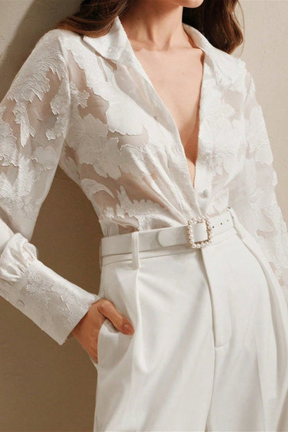 Embroidered Turtleneck Spring-summer Blouse