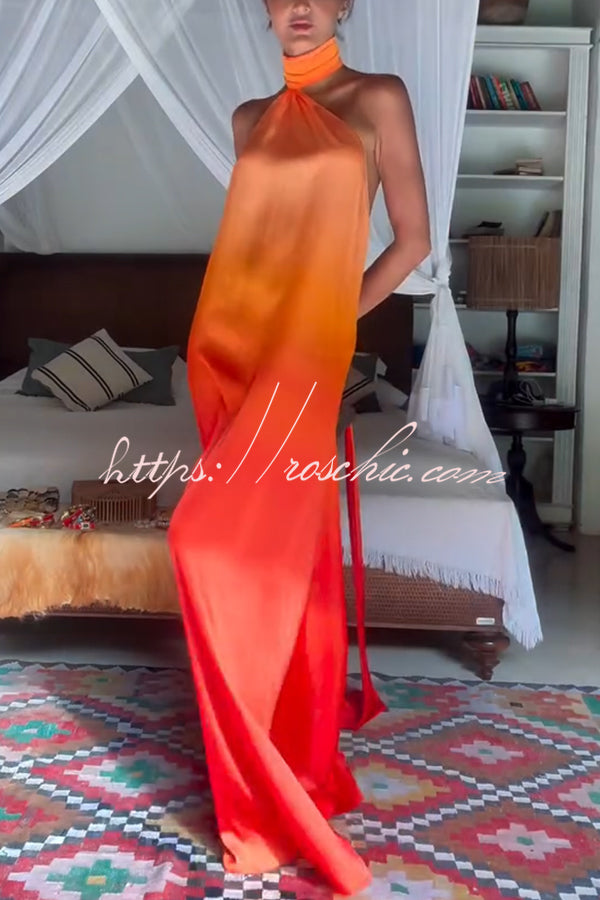 Chase the Sun Gradient Print High Neck Backless Tie-up Maxi Dress