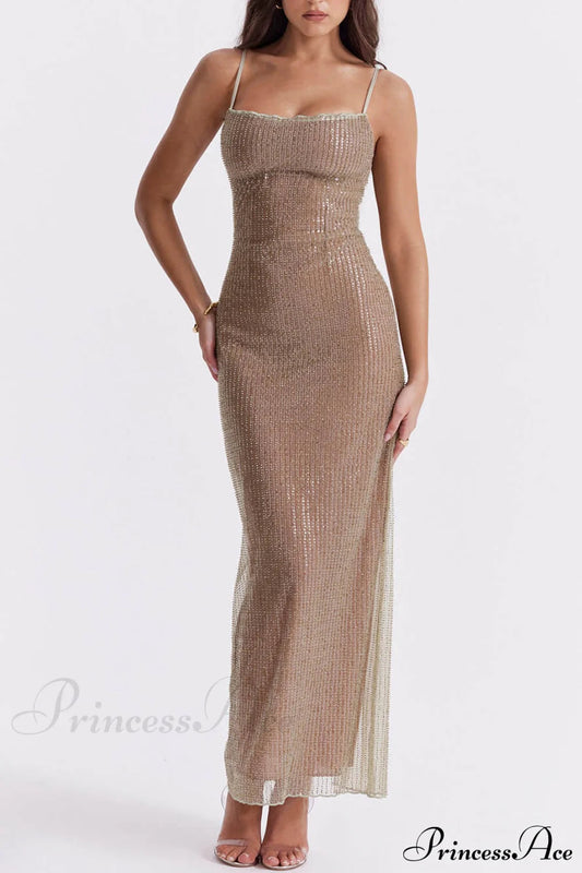 Cafe Au Lait Charming Beaded Maxi Dress