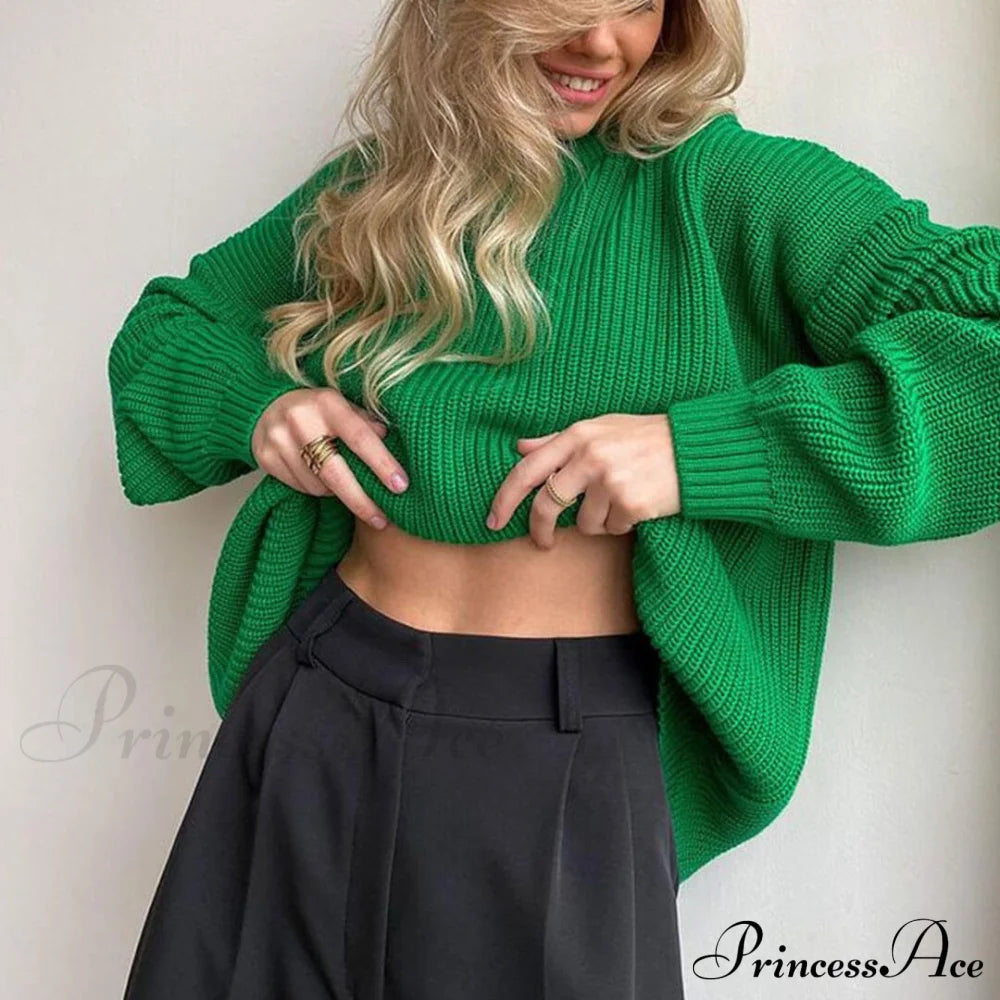 Candy Color Crewneck Pullover Sweater - Beige