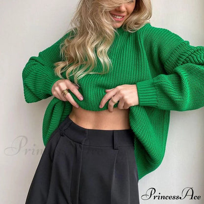 Candy Color Crewneck Pullover Sweater - Beige