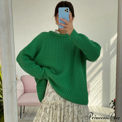Candy Color Crewneck Pullover Sweater - Beige