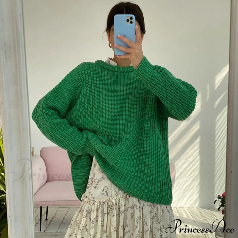Candy Color Crewneck Pullover Sweater - Beige