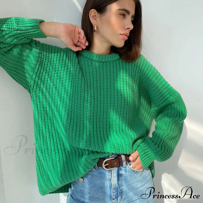 Candy Color Crewneck Pullover Sweater - Beige