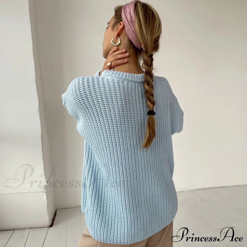 Candy Color Crewneck Pullover Sweater - Green