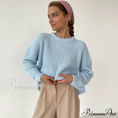 Candy Color Crewneck Pullover Sweater - Green
