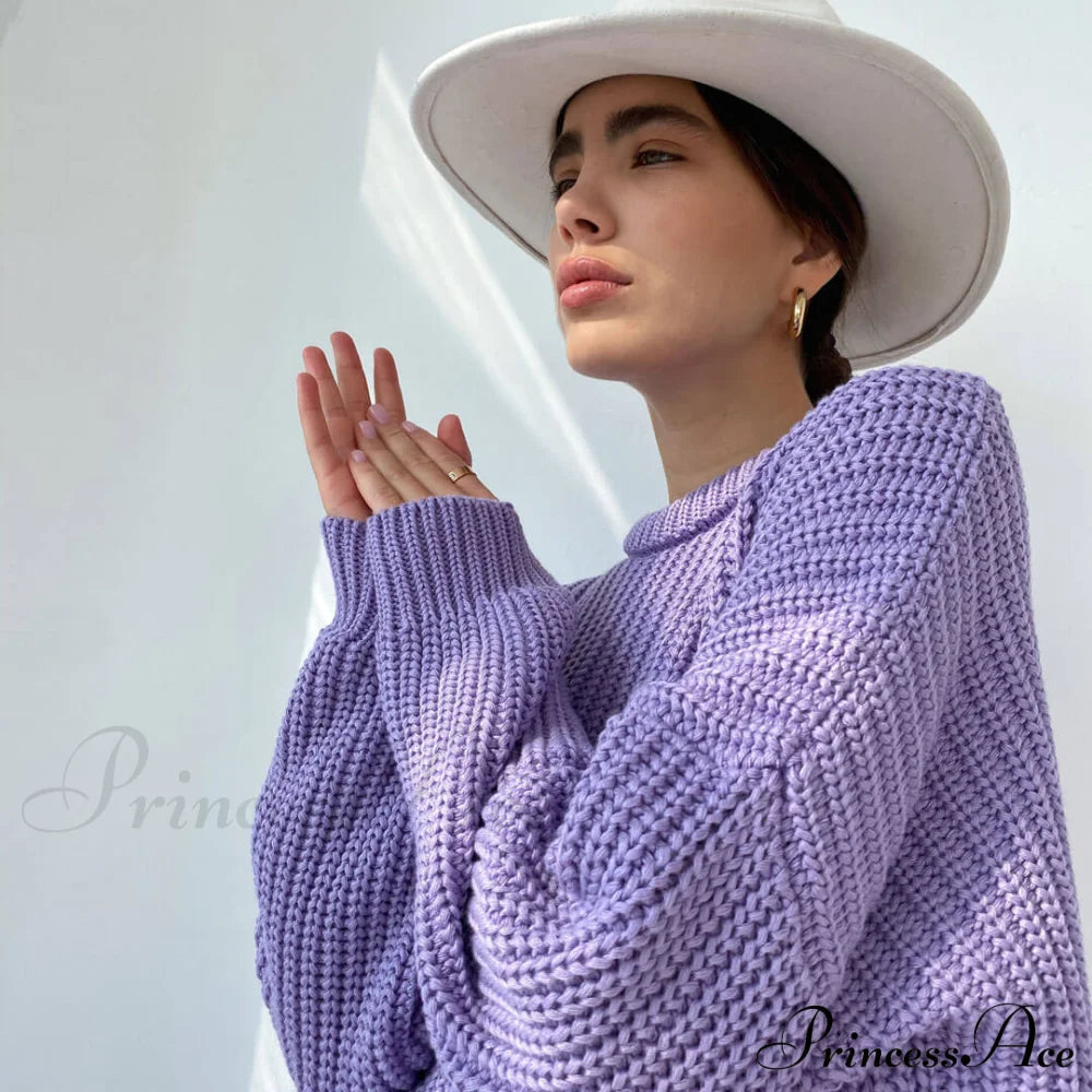 Candy Color Crewneck Pullover Sweater - Orange