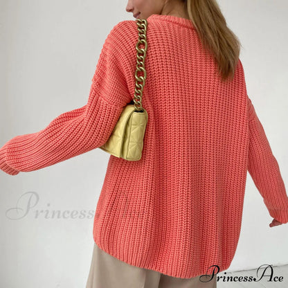 Candy Color Crewneck Pullover Sweater - Purple