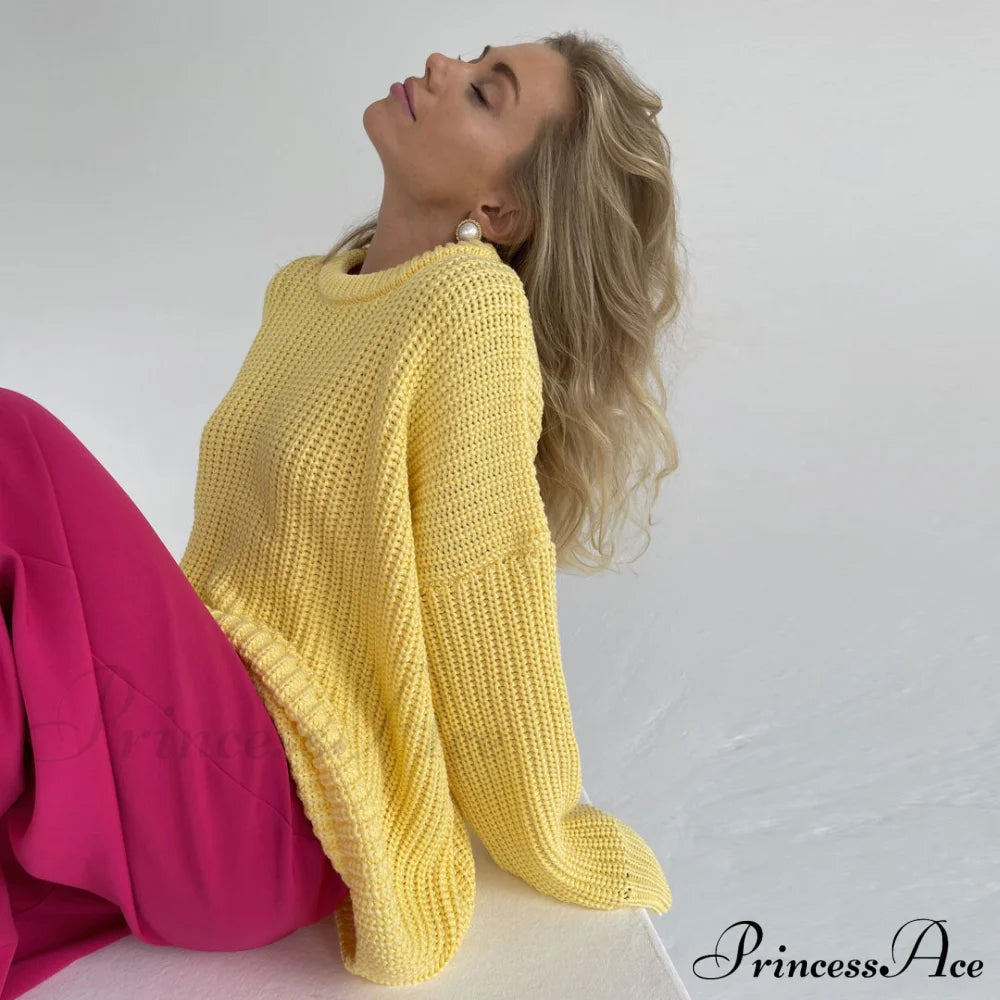 Candy Color Crewneck Pullover Sweater - Rose