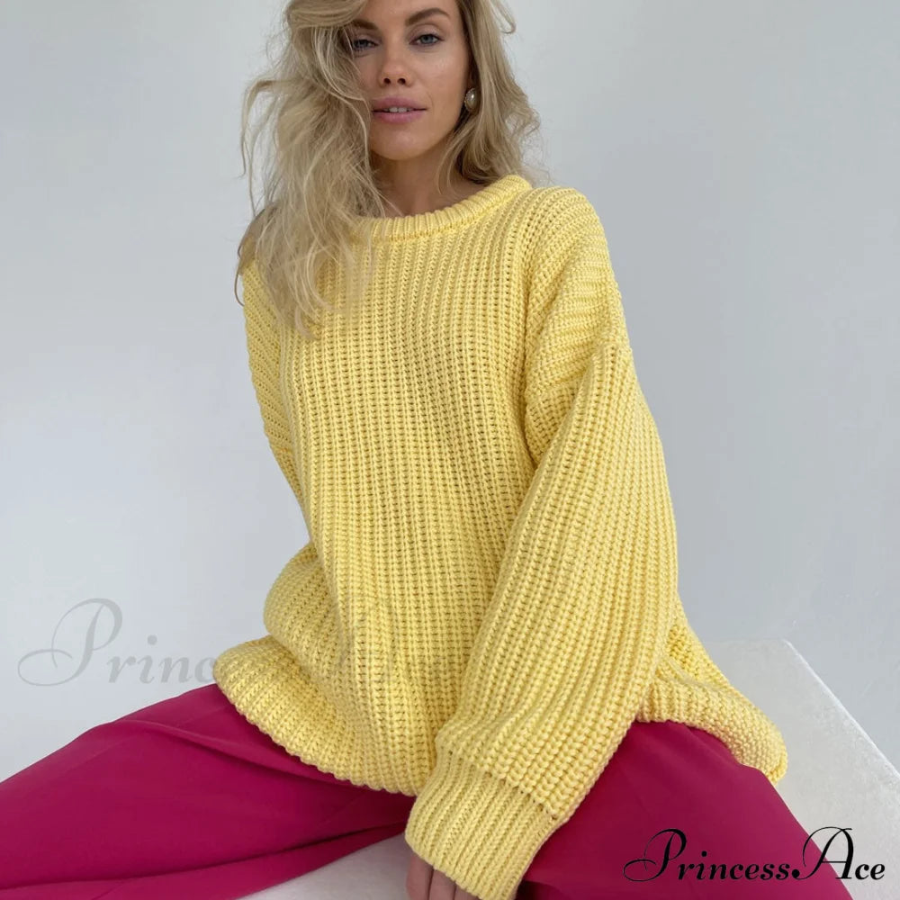 Candy Color Crewneck Pullover Sweater - Rose