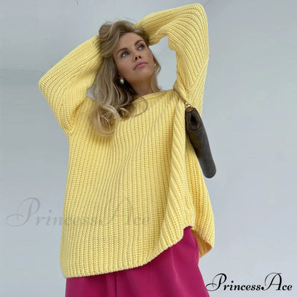 Candy Color Crewneck Pullover Sweater - Rose