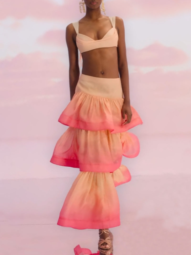 Bikini Top and Ombre Patchwork Cake Skirt