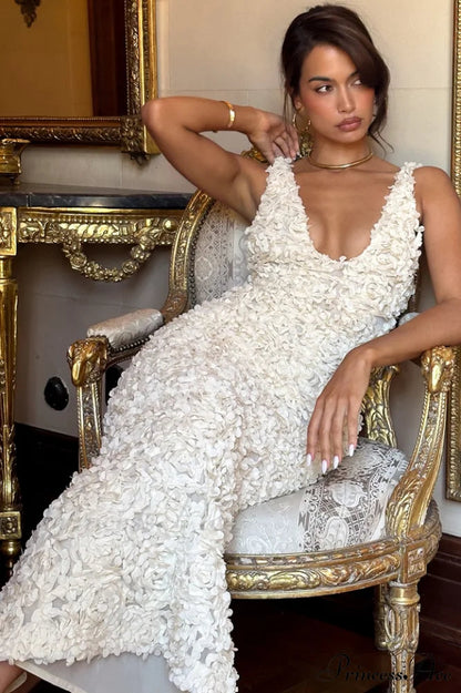 Carena Plunge Charming Applique Maxi Dress