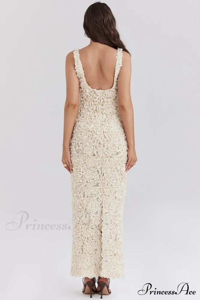 Carena Plunge Charming Applique Maxi Dress