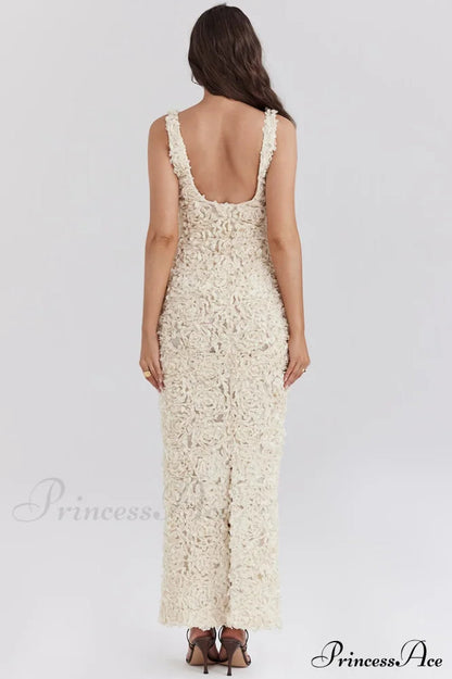 Carena Plunge Charming Applique Maxi Dress