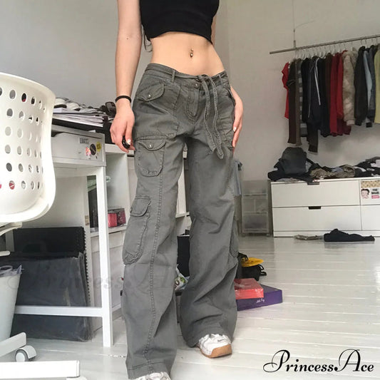 Cargo Mom Pants Baggy Low Leg Waist 90s Denim Wide Jeans Trousers Korean Grunge Hippie Outfits