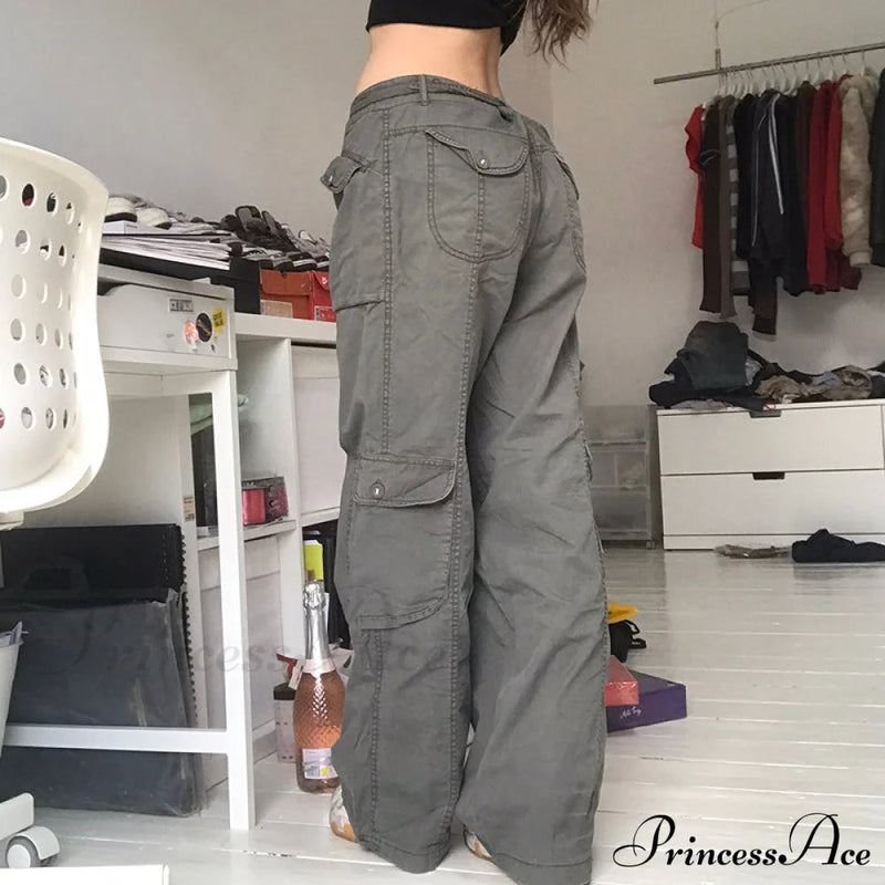 Cargo Mom Pants Baggy Low Leg Waist 90s Denim Wide Jeans Trousers Korean Grunge Hippie Outfits