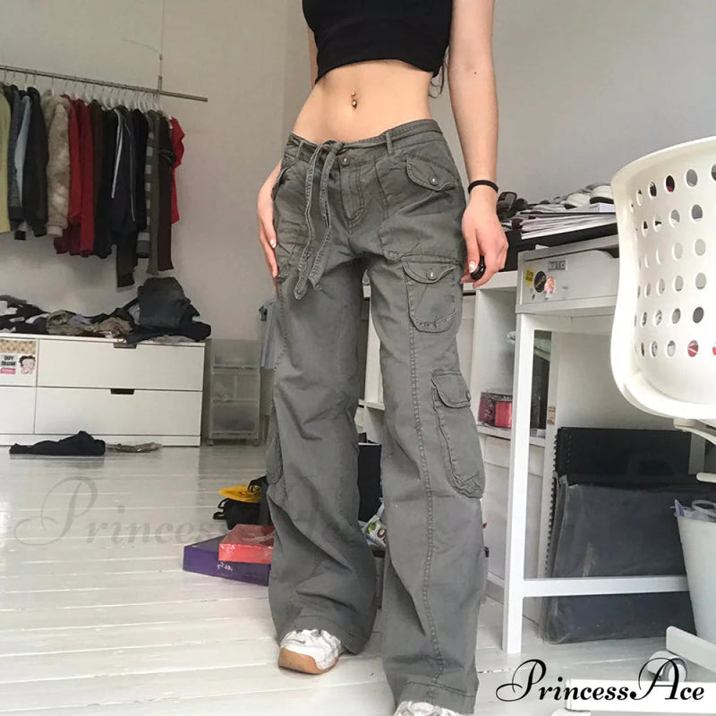 Cargo Mom Pants Baggy Low Leg Waist 90s Denim Wide Jeans Trousers Korean Grunge Hippie Outfits